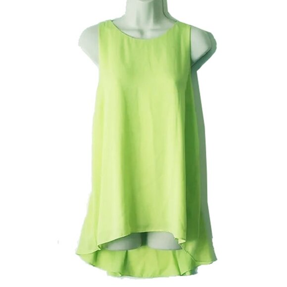 Vince Camuto Neon Green Chiffon Sleeveless High-Low Blouse M Lined - Picture 1 of 6